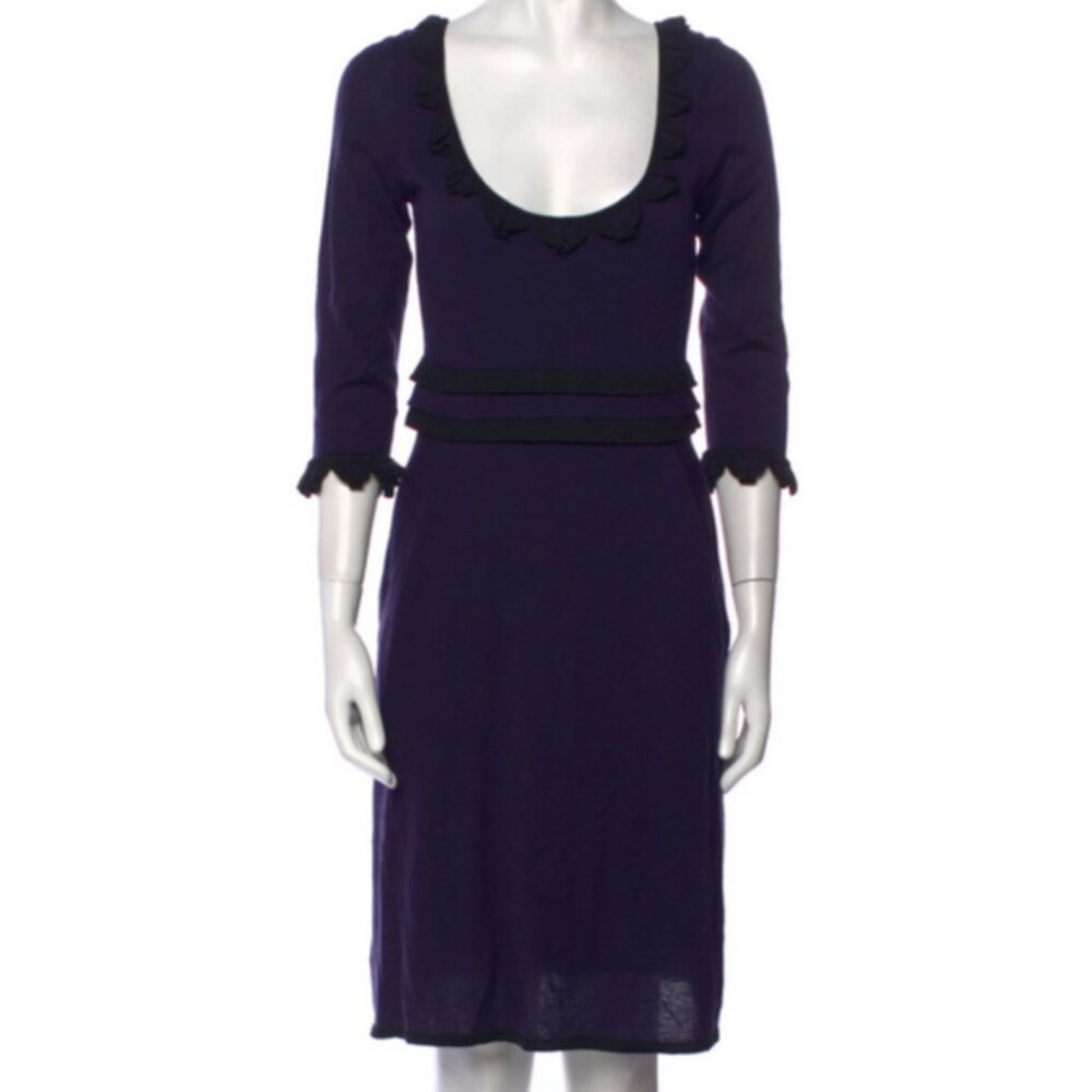 ✨ Temperley London Black & Purple Silk Cashmere Merino Wool Knit Dress Ruffle